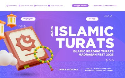 Jibran Badrun A. Menjadi Juara 3 Islamic Reading Turats Madrasah Fest Tahun 2023
